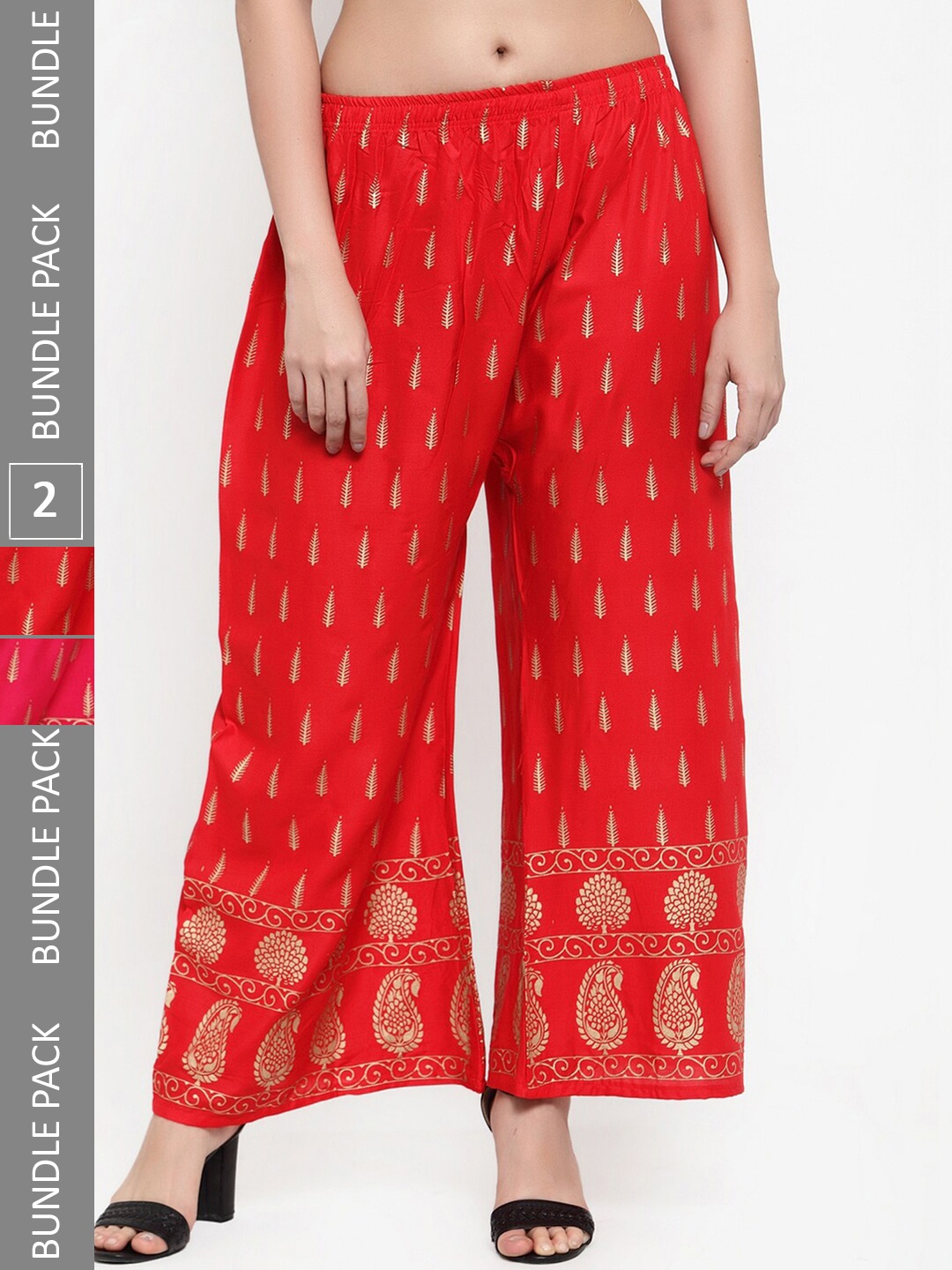 

borse lele Women Pack Of 2 Ethnic Motifs Printed Knitted Palazzos, Red
