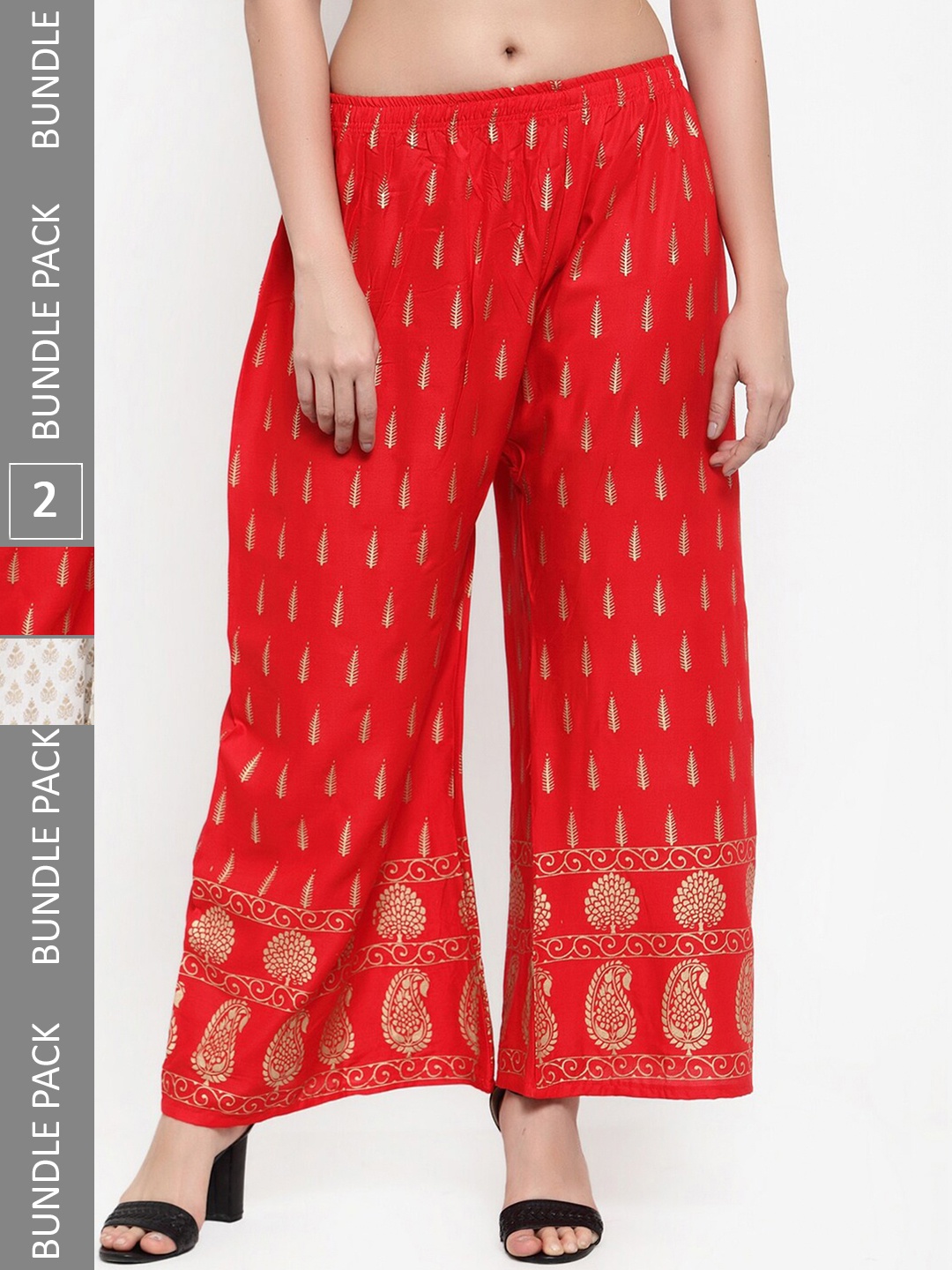 

borse lele Women Pack Of 2 Ethnic Motifs Printed Palazzos, White