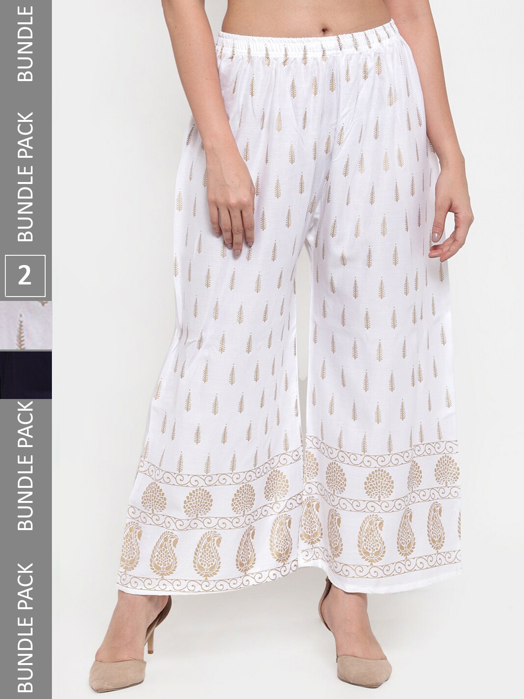 

borse lele Women Pack Of 2 Ethnic Motifs Printed Palazzos, White