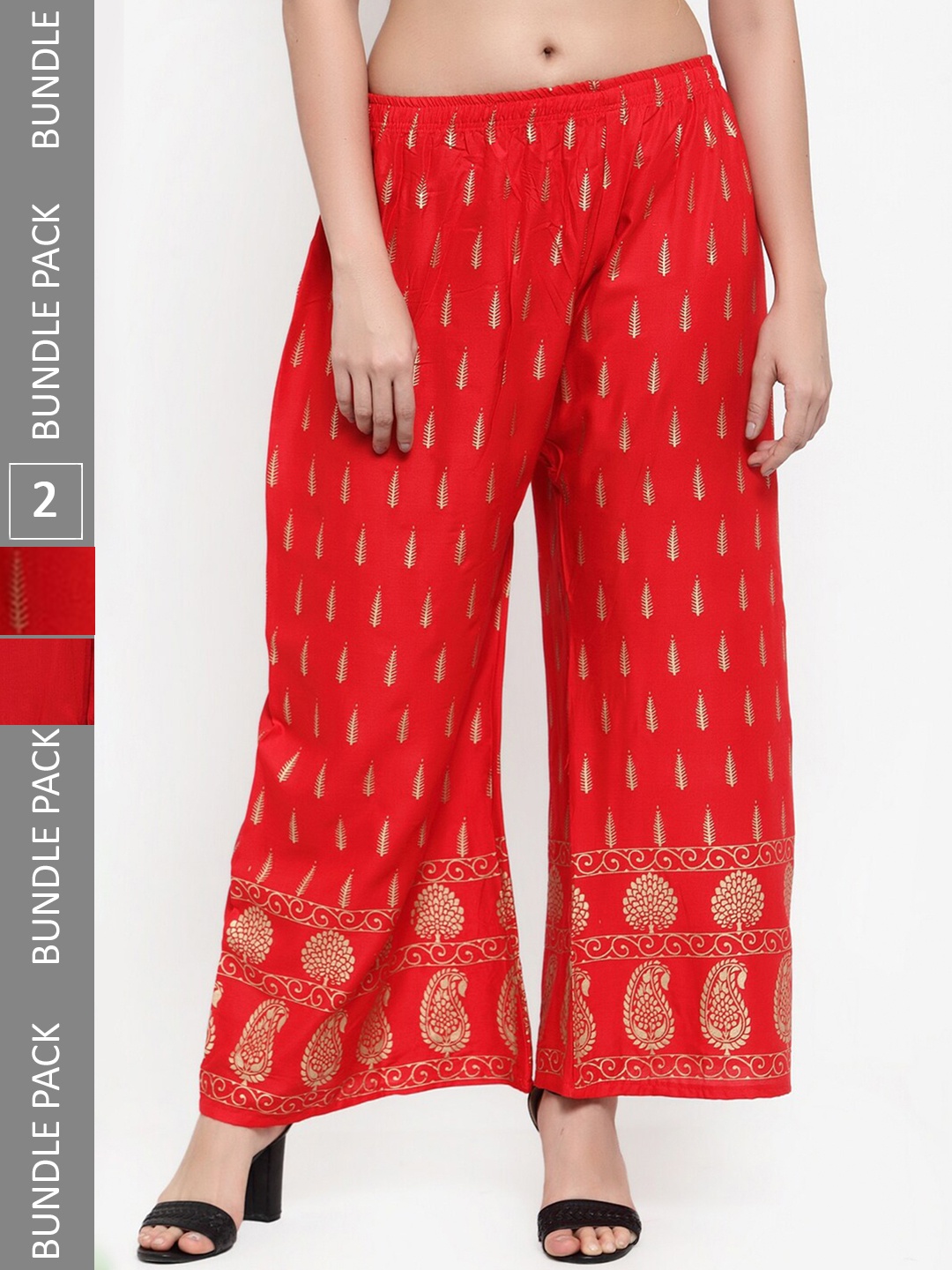 

borse lele Women Pack Of 2 Printed Knitted Palazzos, Red
