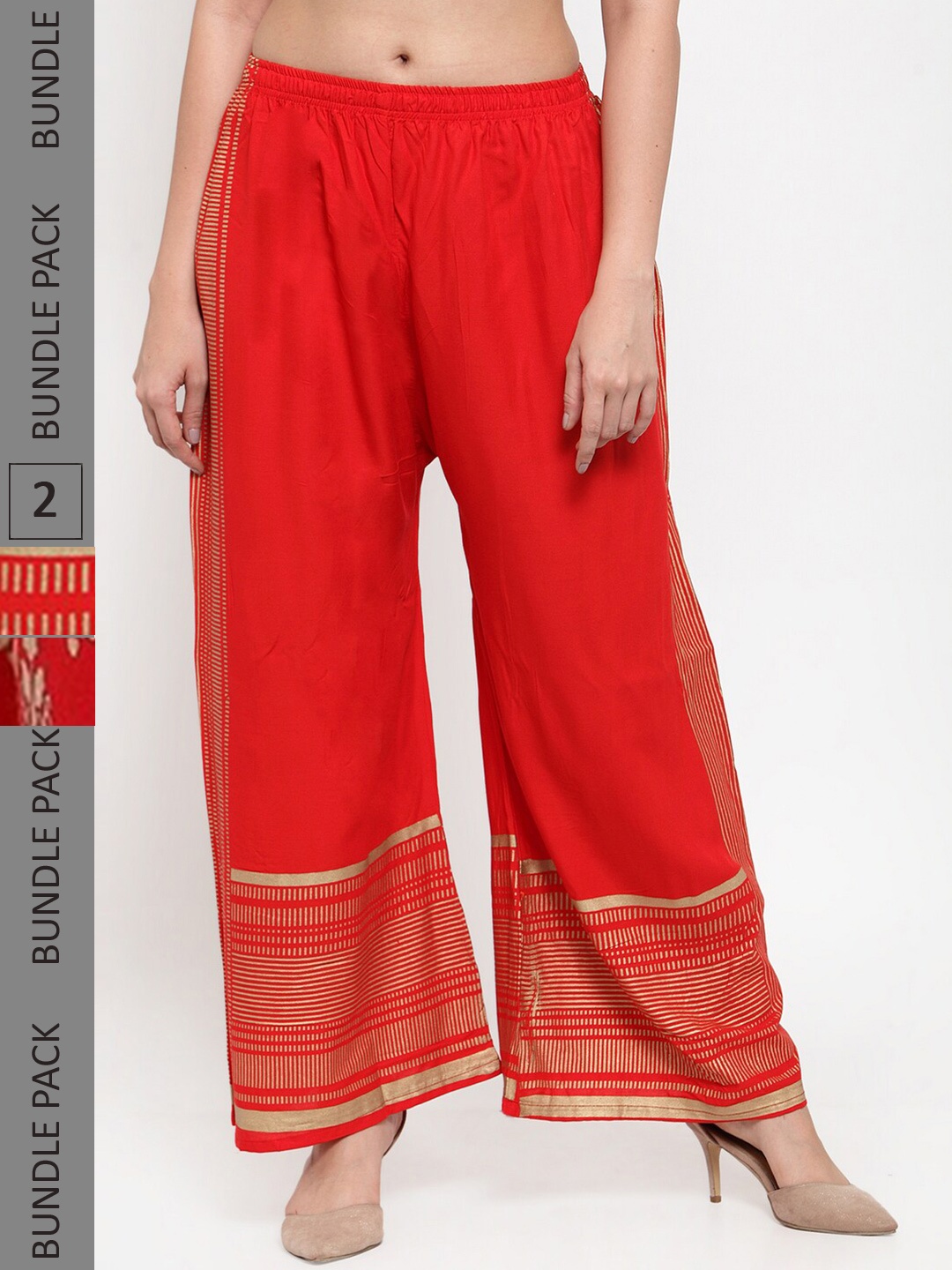 

borse lele Pack Of 2 Ethnic Motifs Printed Mid Rise Knitted Palazzos, Red