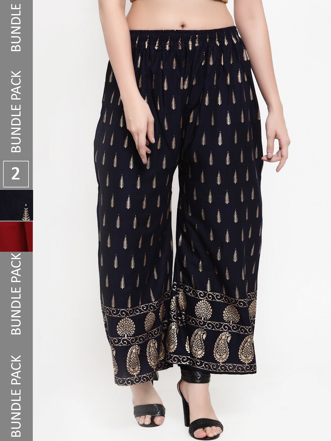 

borse lele Women Pack Of 2 Ethnic Motifs Printed Palazzos, Navy blue