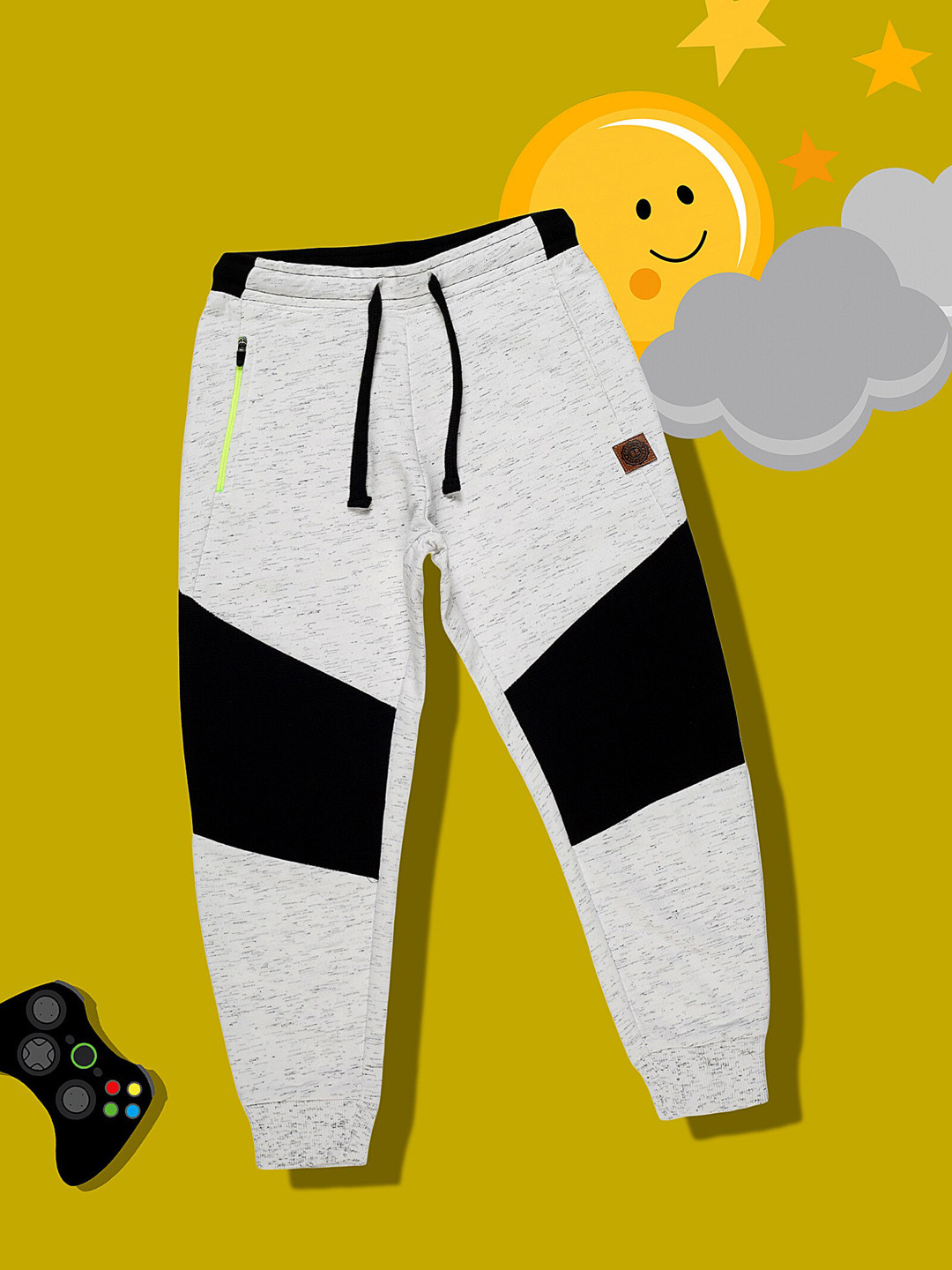 

3PIN Boys Color-Blocked Cotton Joggers, White