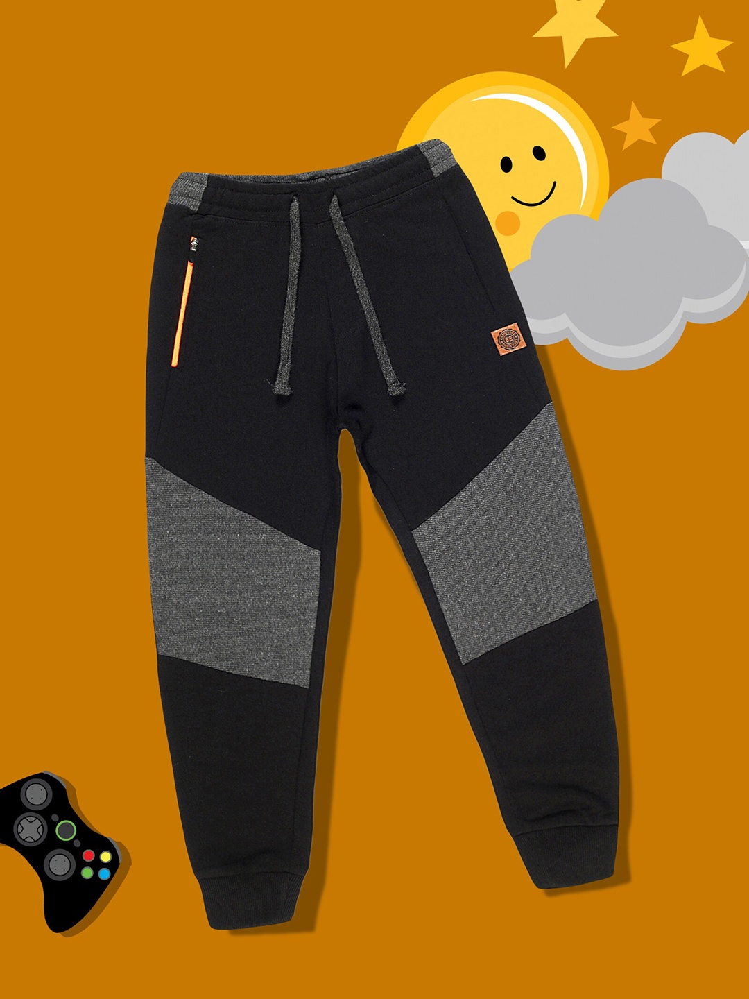 

3PIN Boys Color-Blocked Cotton Joggers, Black