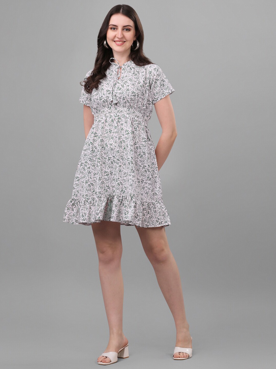 

HERE&NOW Green Floral Print Fit & Flare Dress