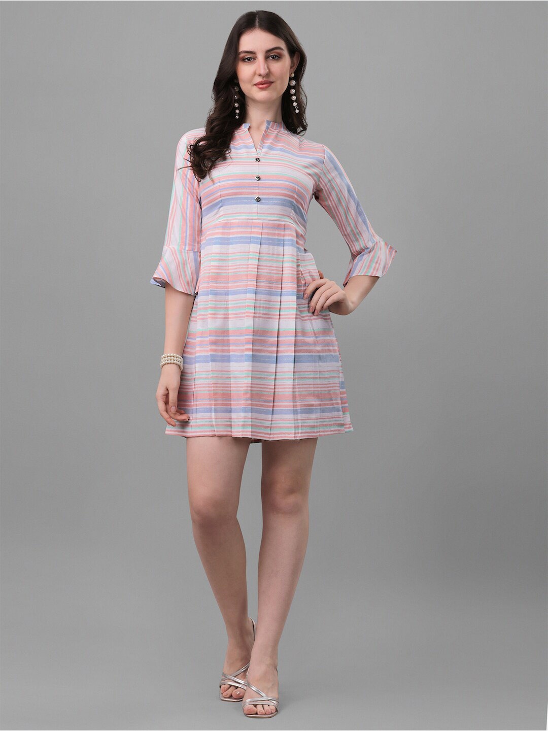 

HERE&NOW Blue Candy Striped Cotton A-Line Dress