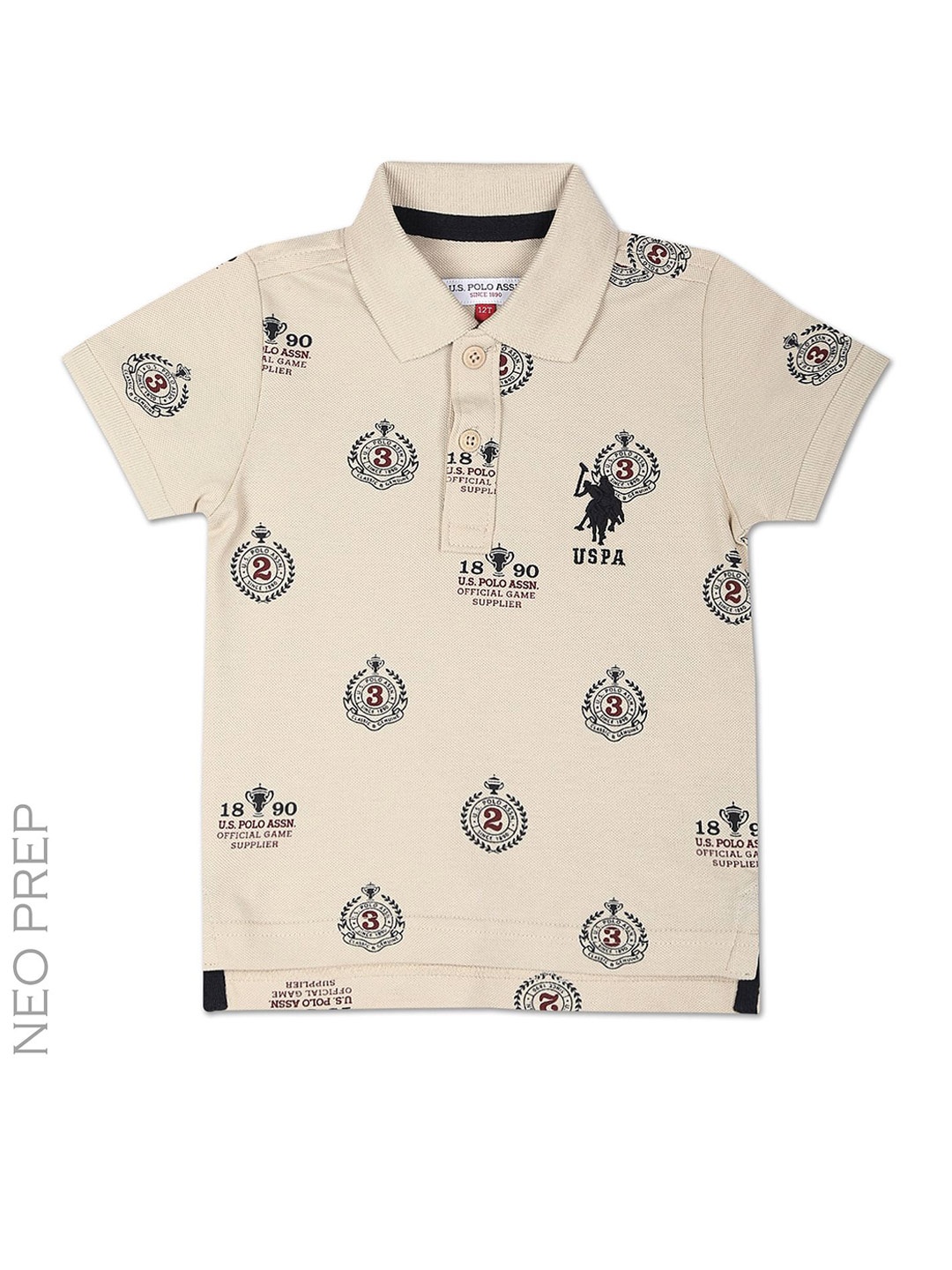 

U.S. Polo Assn. Kids Boys Typography Printed Polo Collar Pure Cotton T-shirt, Beige