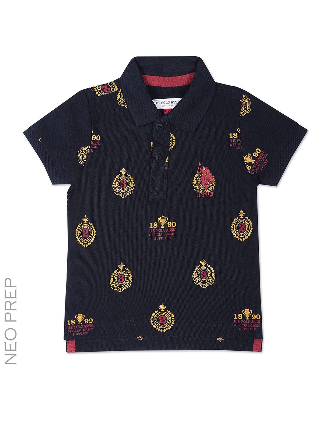 

U.S. Polo Assn. Kids Boys Typography Printed Polo Collar Pure Cotton T-shirt, Navy blue