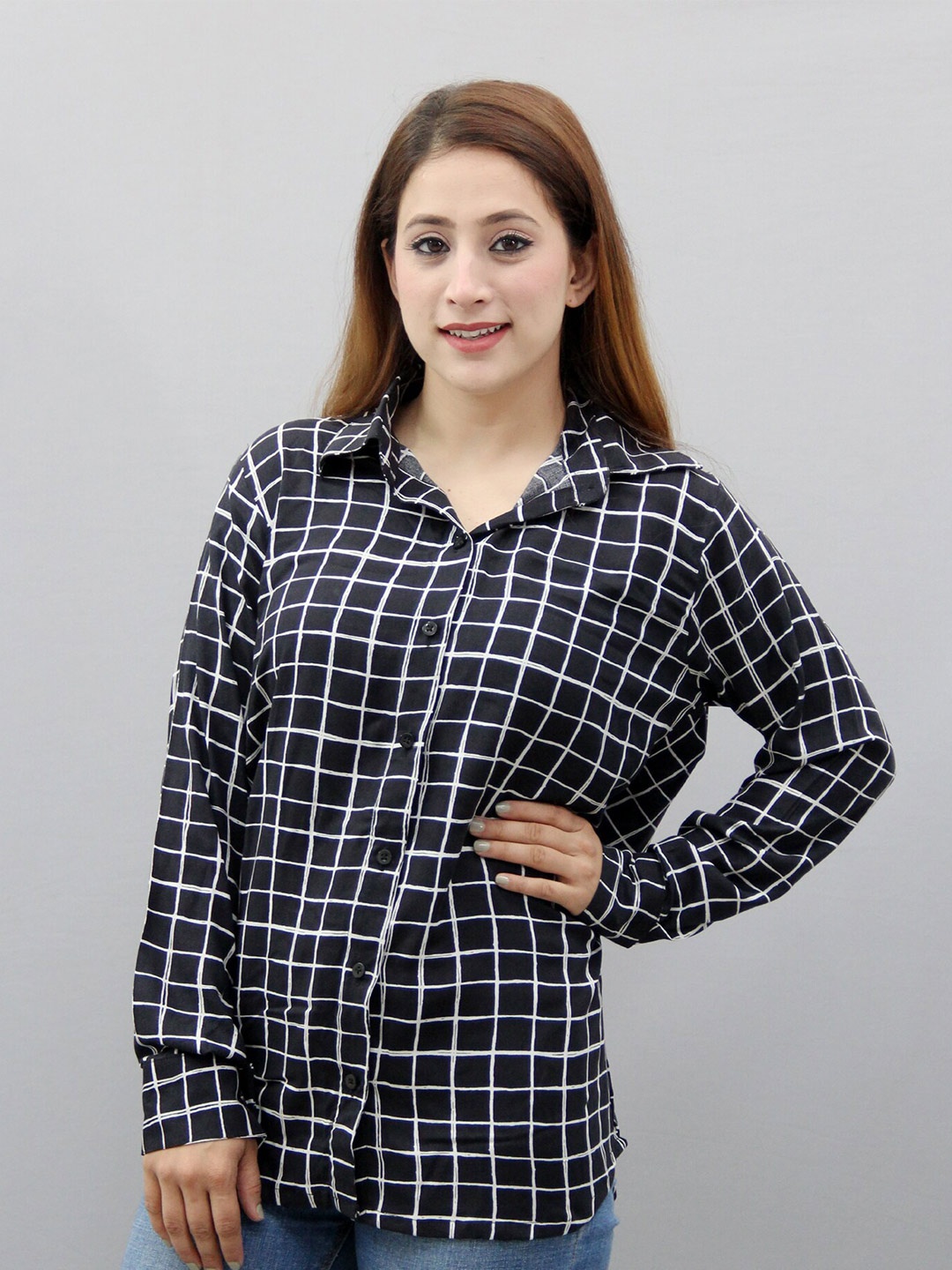 

CRAZEVILLA Comfort Windowpane Checked Casual Shirt, Black
