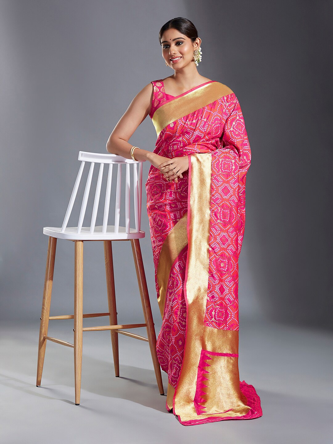 

panchhi Woven Design Zari Satin Banarasi Saree, Pink