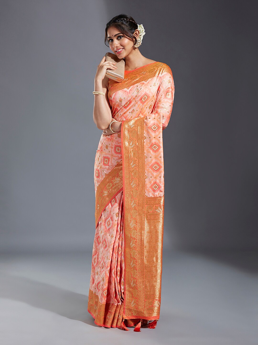 

panchhi Ethnic Woven Design Zari Satin Banarasi Saree, Pink