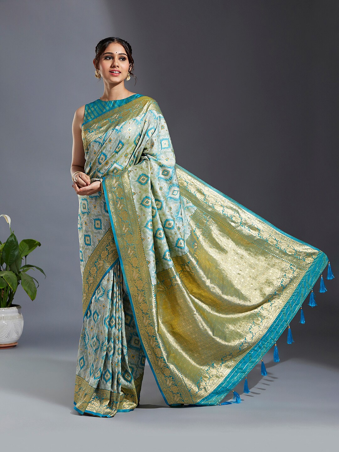 

panchhi Ethnic Woven Design Zari Satin Banarasi Saree, Blue