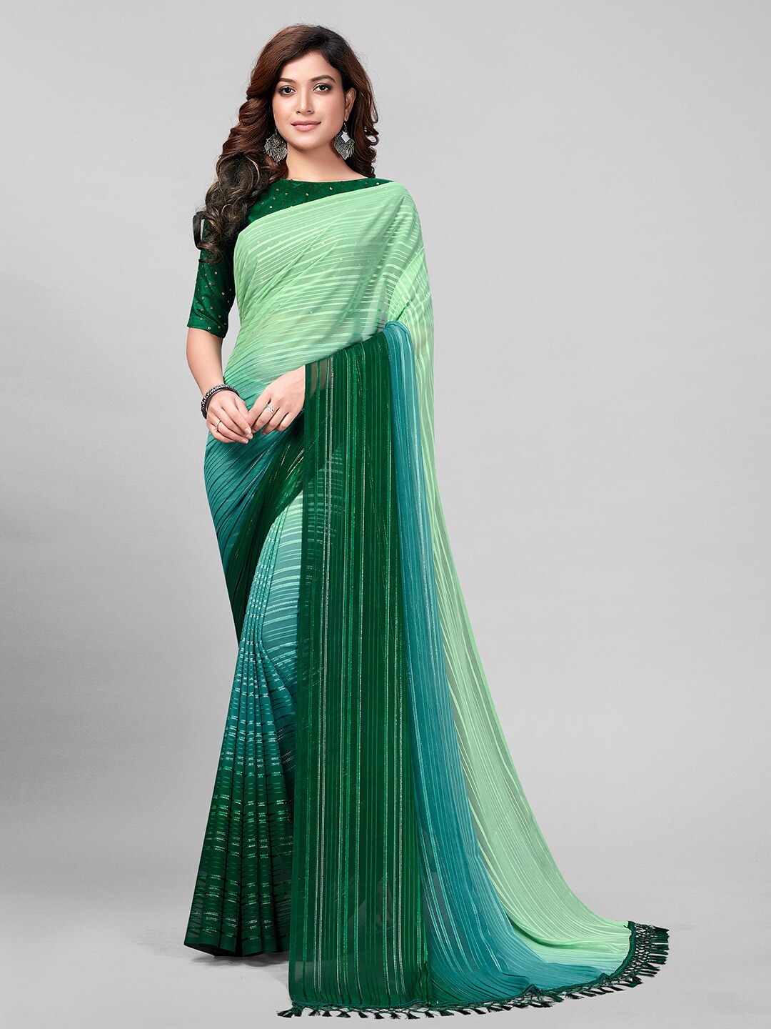 

KALINI Ombre Striped Saree, Green