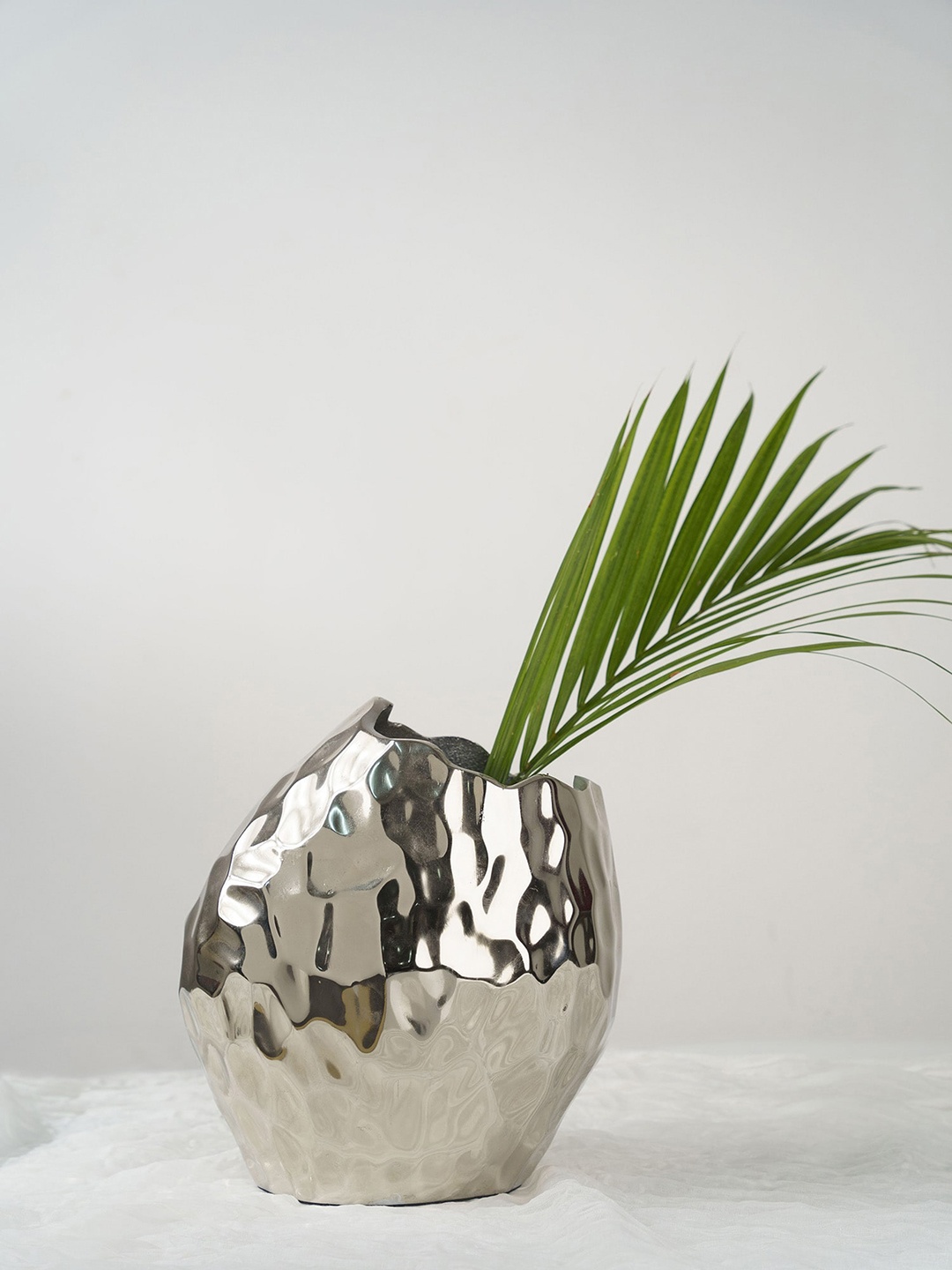 

Folkstorys Silver Toned Textured Metal Vase