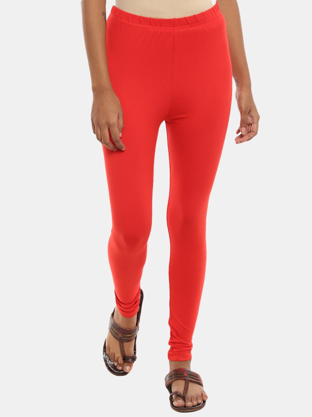 

V-mart Women Chudidar Length Cotton Leggings, Orange