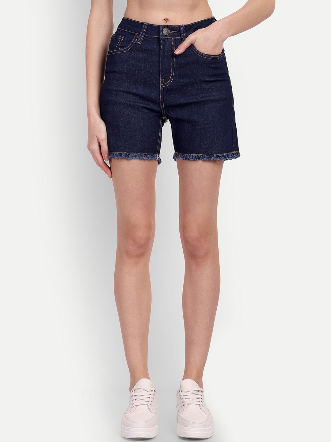 

DressBerry Women Mid Rise Denim Shorts, Navy blue