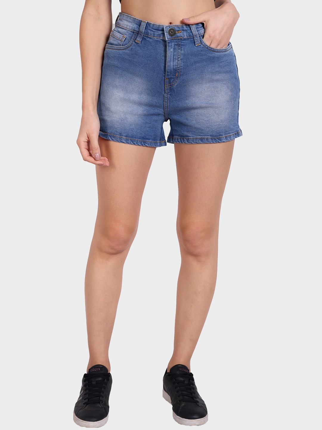 

DressBerry Women Blue Mid Rise Washed Denim Shorts
