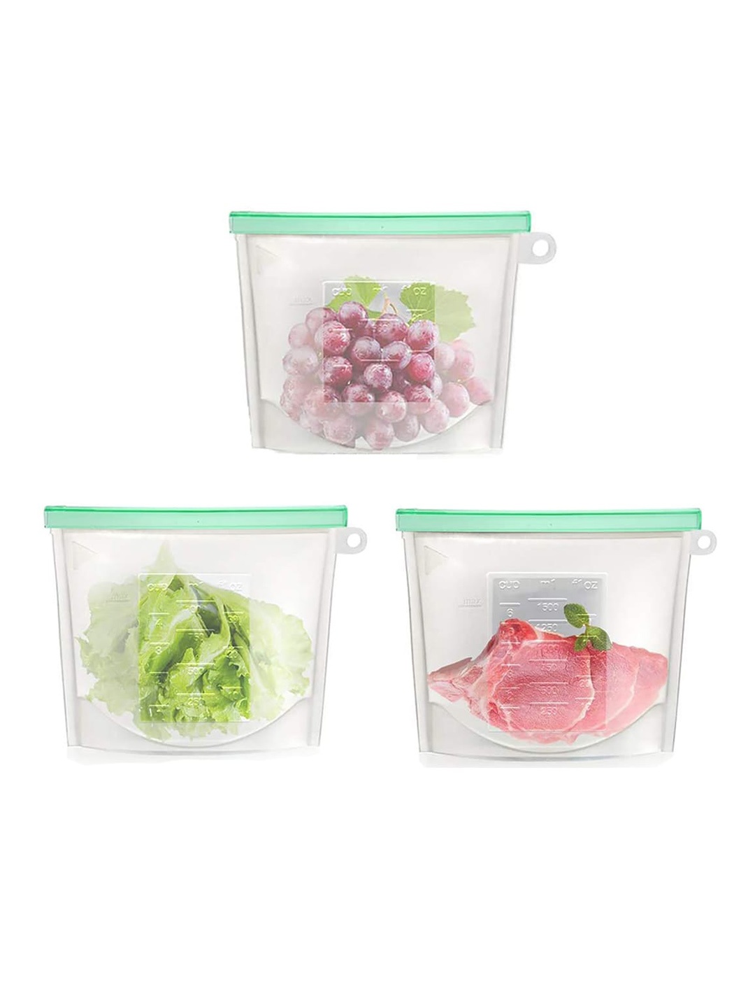 

ZURU BUNCH Transparent & Green 3 Pieces Leak Proof Food Container Pouches