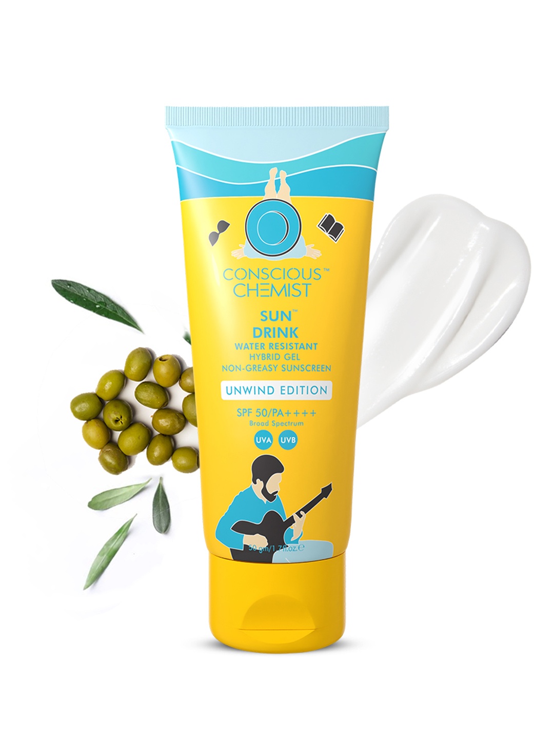 

Conscious Chemist Water Resistant Sunscreen SPF50 with Ceramide & No White Cast - 50g, Yellow