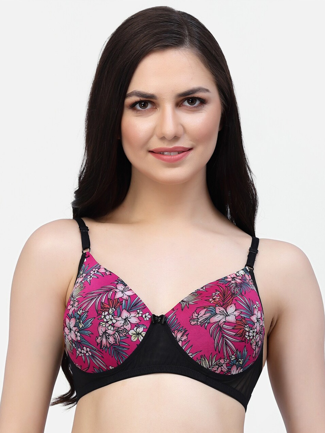 

CUKOO Floral Full Coverage Lightly Padded All Day Comfort Rapid Dry Everyday Bra, Pink