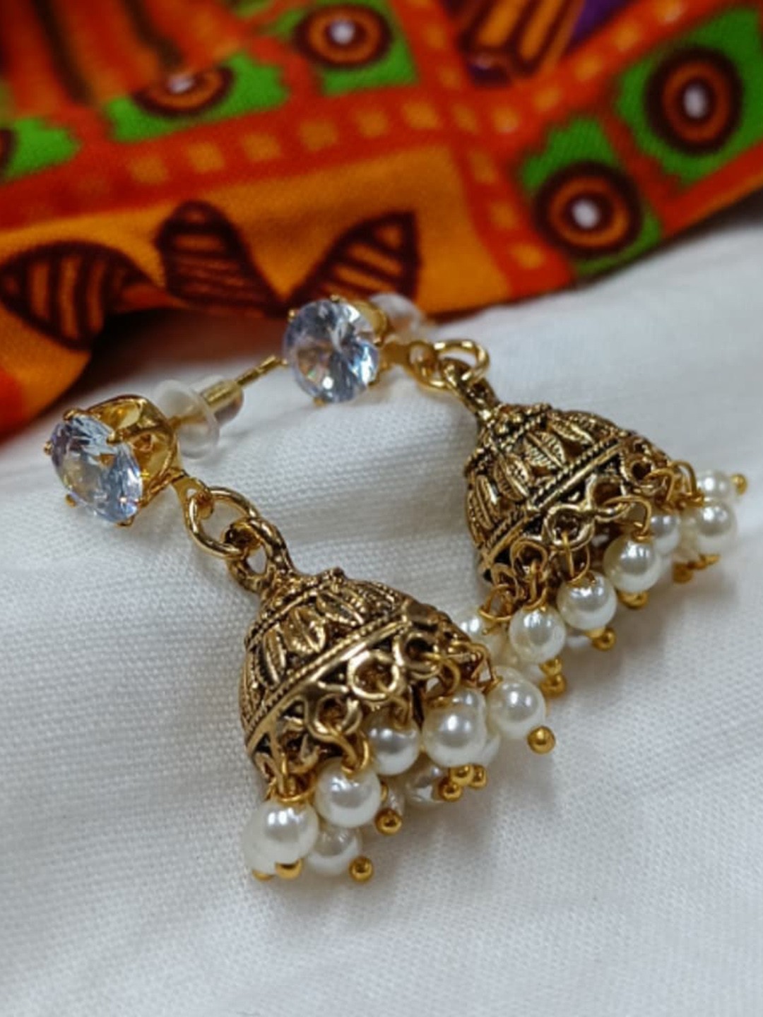 

Vighnaharta Gold-Plated Dome Shaped Beaded Jhumkas