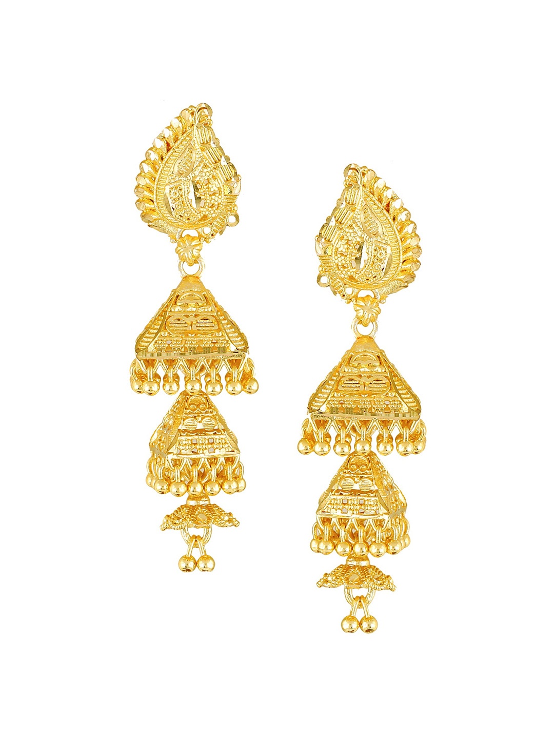 

Vighnaharta Gold-Plated Dome Shaped Jhumkas Earrings