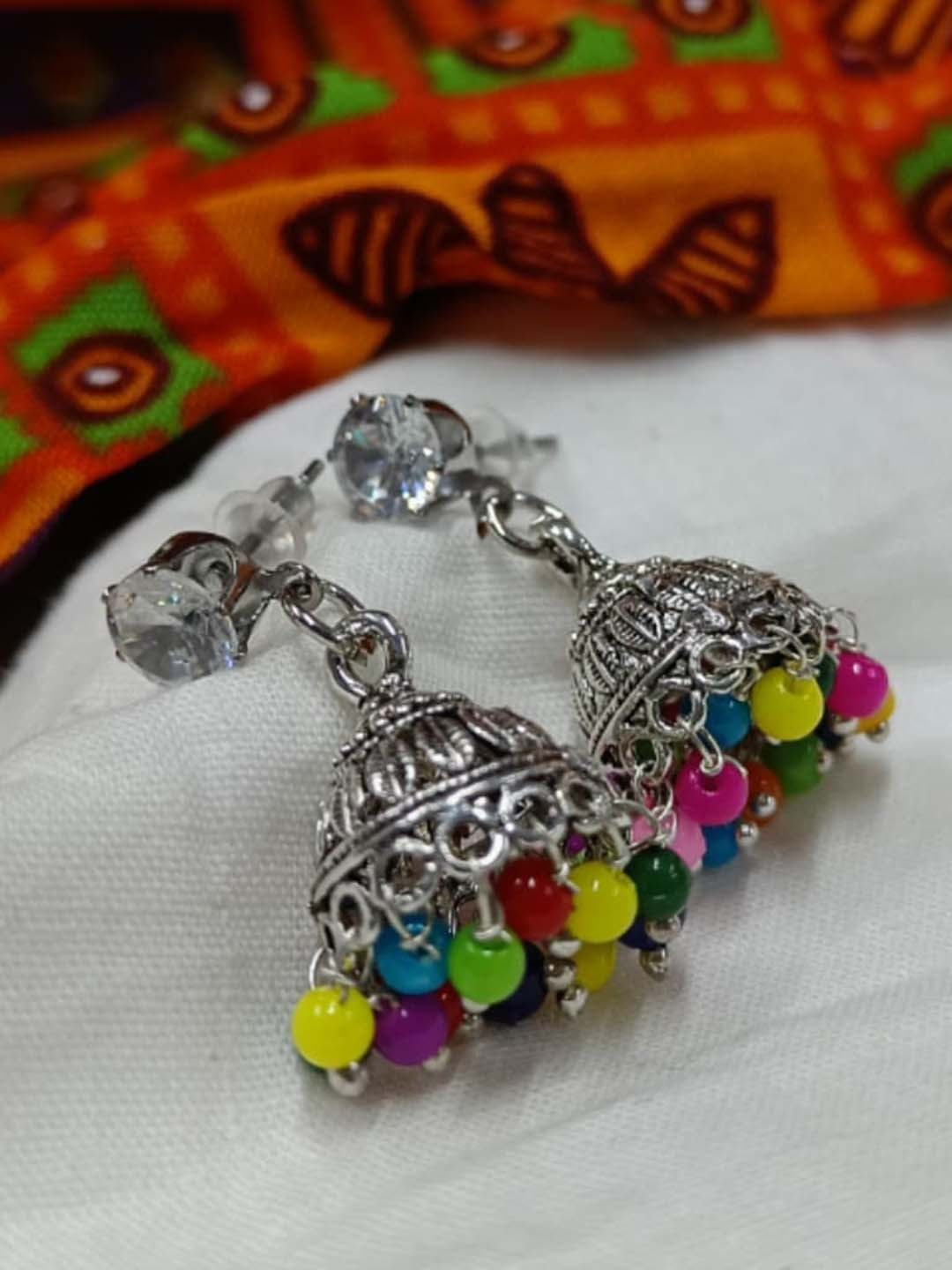 Vighnaharta Silver-Toned Dome Shaped Jhumkas Earrings
