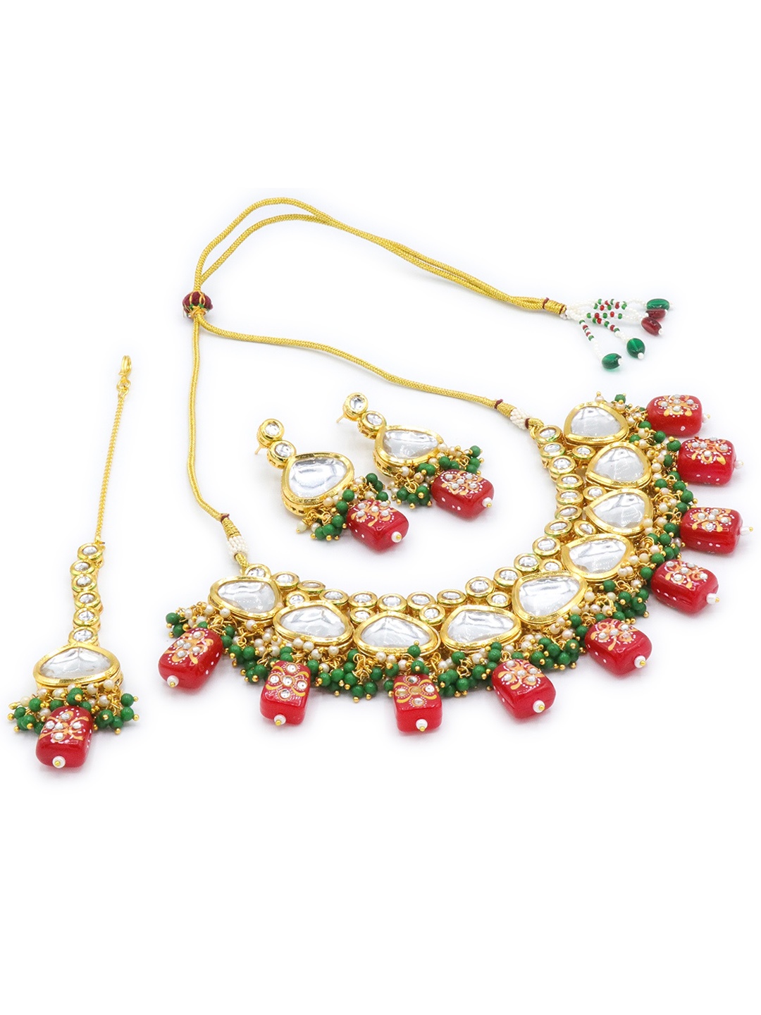 

AASHISH IMITATION Gold-Plated Kundan-Studded & Beaded Jewellery Set With Maang Tikka