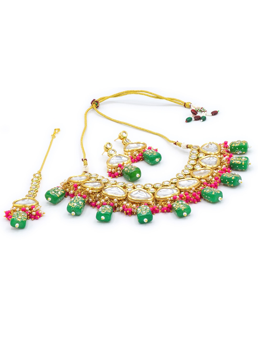

AASHISH IMITATION Gold-Plated Kundan Studded & Beaded Jewellery Set Wwith Maang Tikka
