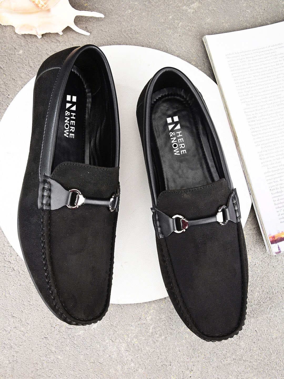 

HERE&NOW Men Black Suede Horsebit Loafers