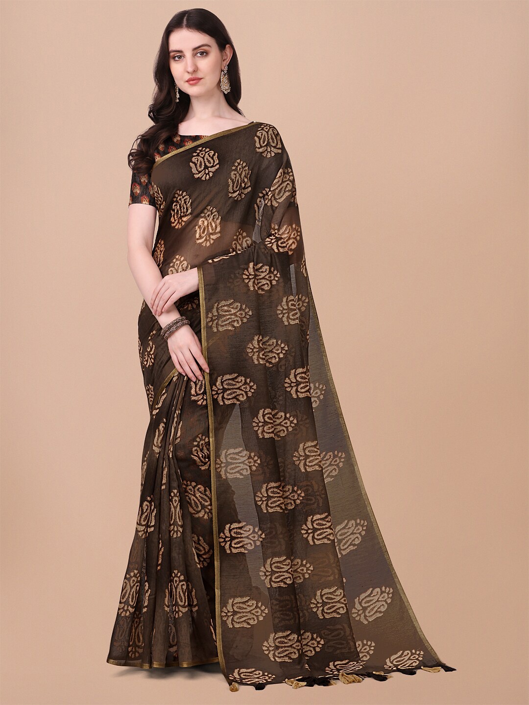 

Triveni Paisley Pure Cotton Saree With Blouse Piece, Green