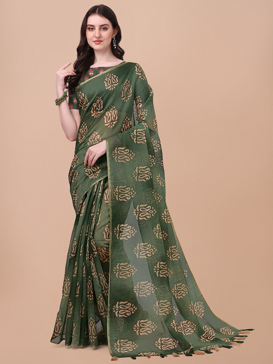 

Triveni Ethnic Printed Pure Cotton Saree, Green