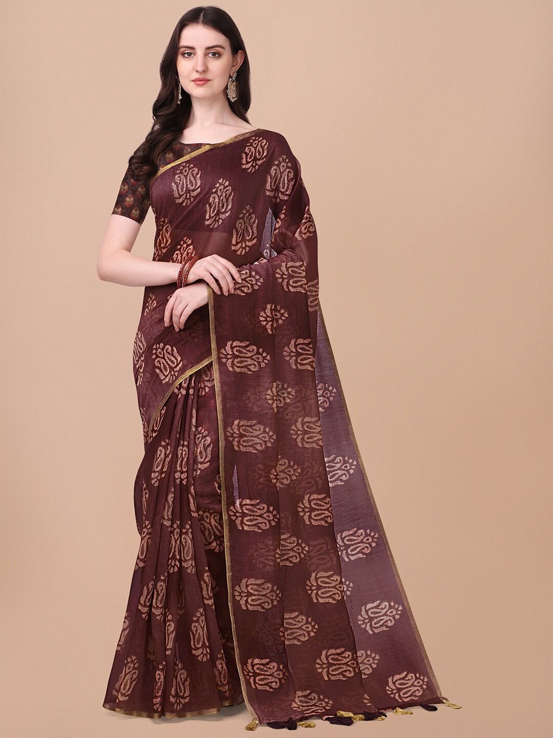 

Triveni Paisley Zari Pure Cotton Saree, Maroon