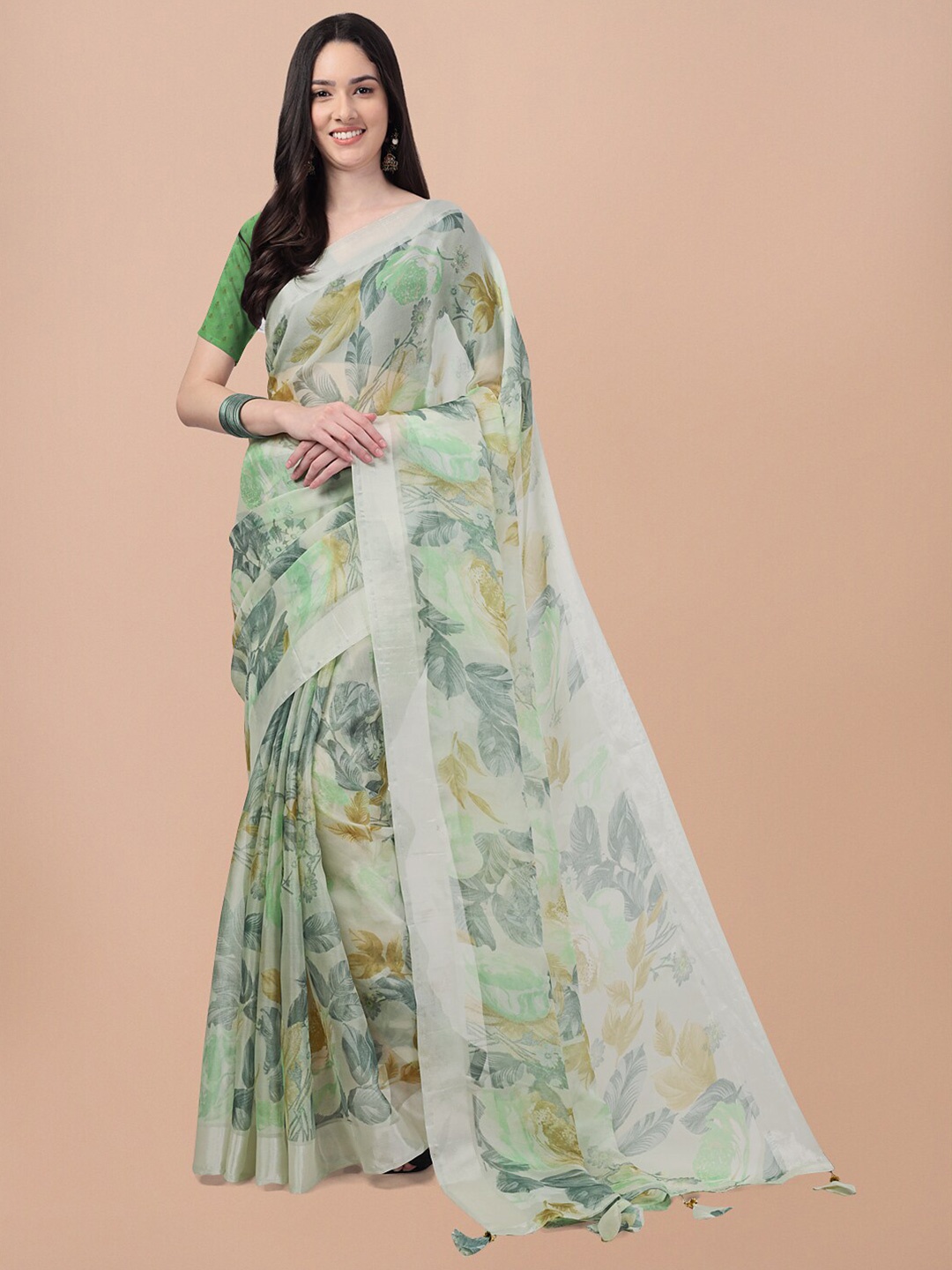 

Triveni Floral Organza Saree, Green