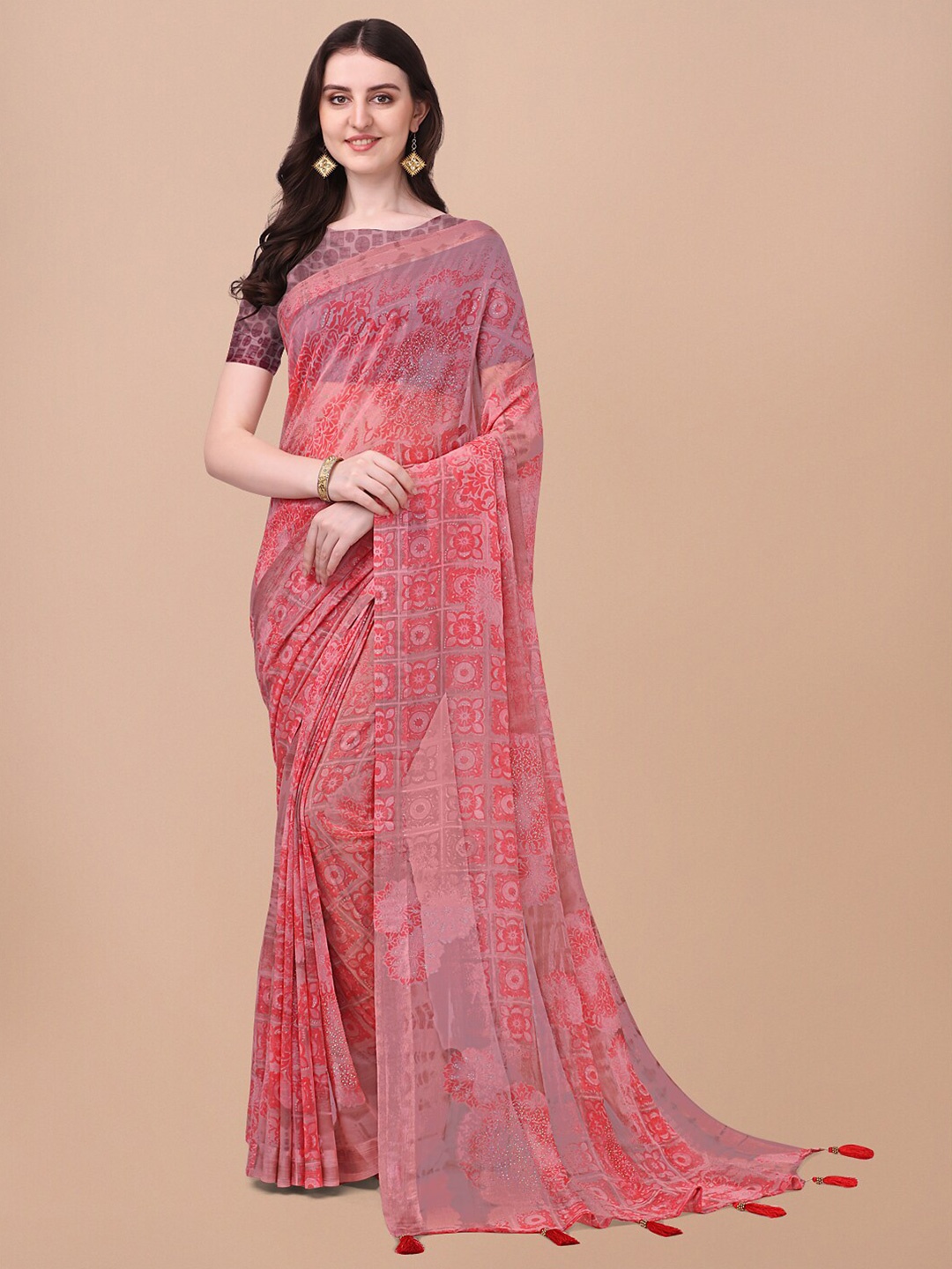 

Triveni Floral Printed Pure Georgette Saree, Pink