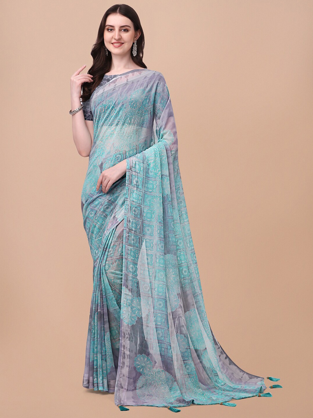 

Triveni Floral Printed Pure Georgette Saree, Blue