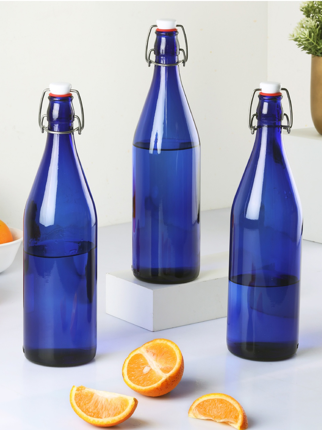 

Cello Aquaria Set of 3 Blue Glass Fridge Water Bottle- 1 L