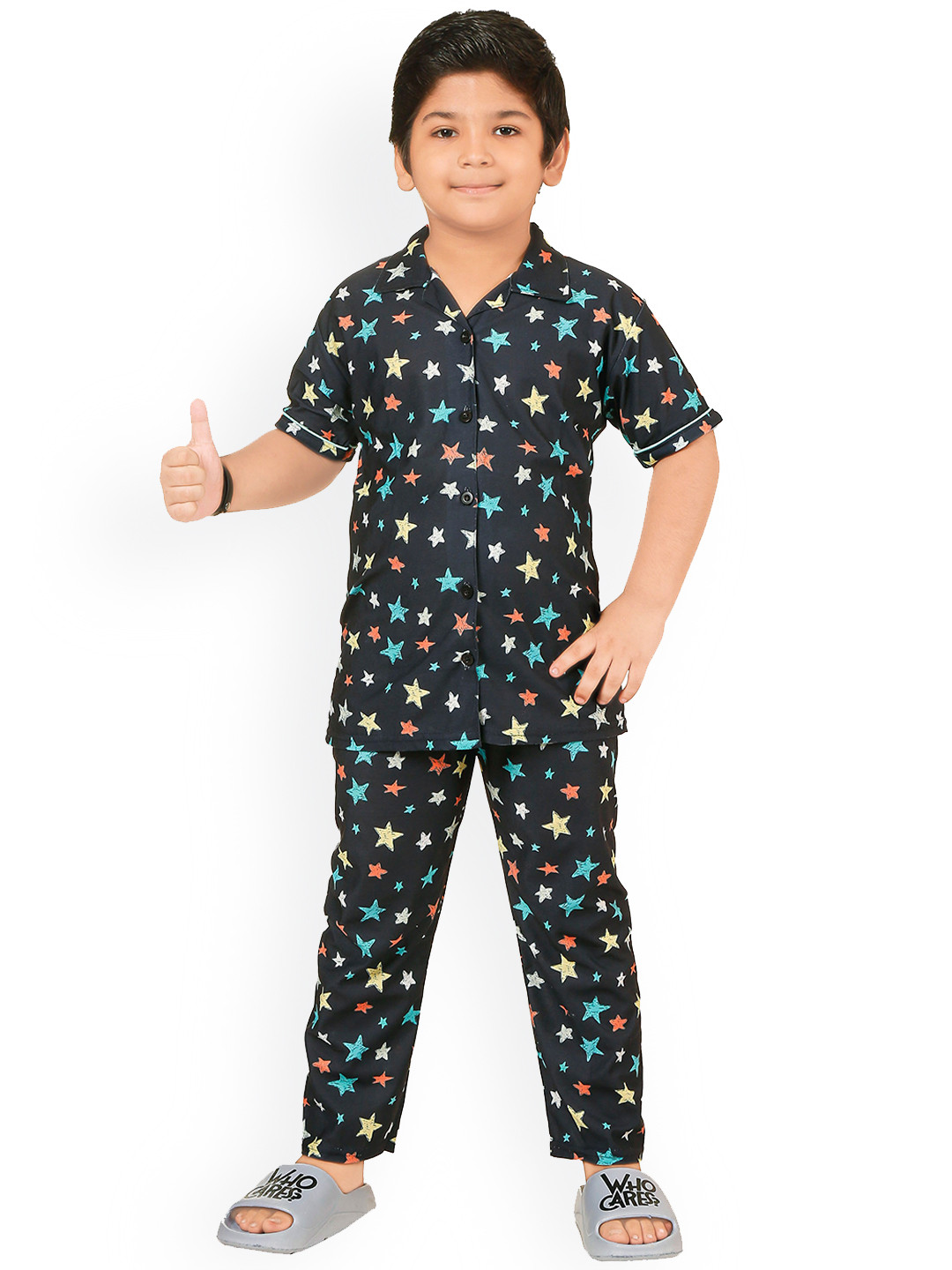 

BURBN Boys Conversational Printed Night Suit, Navy blue