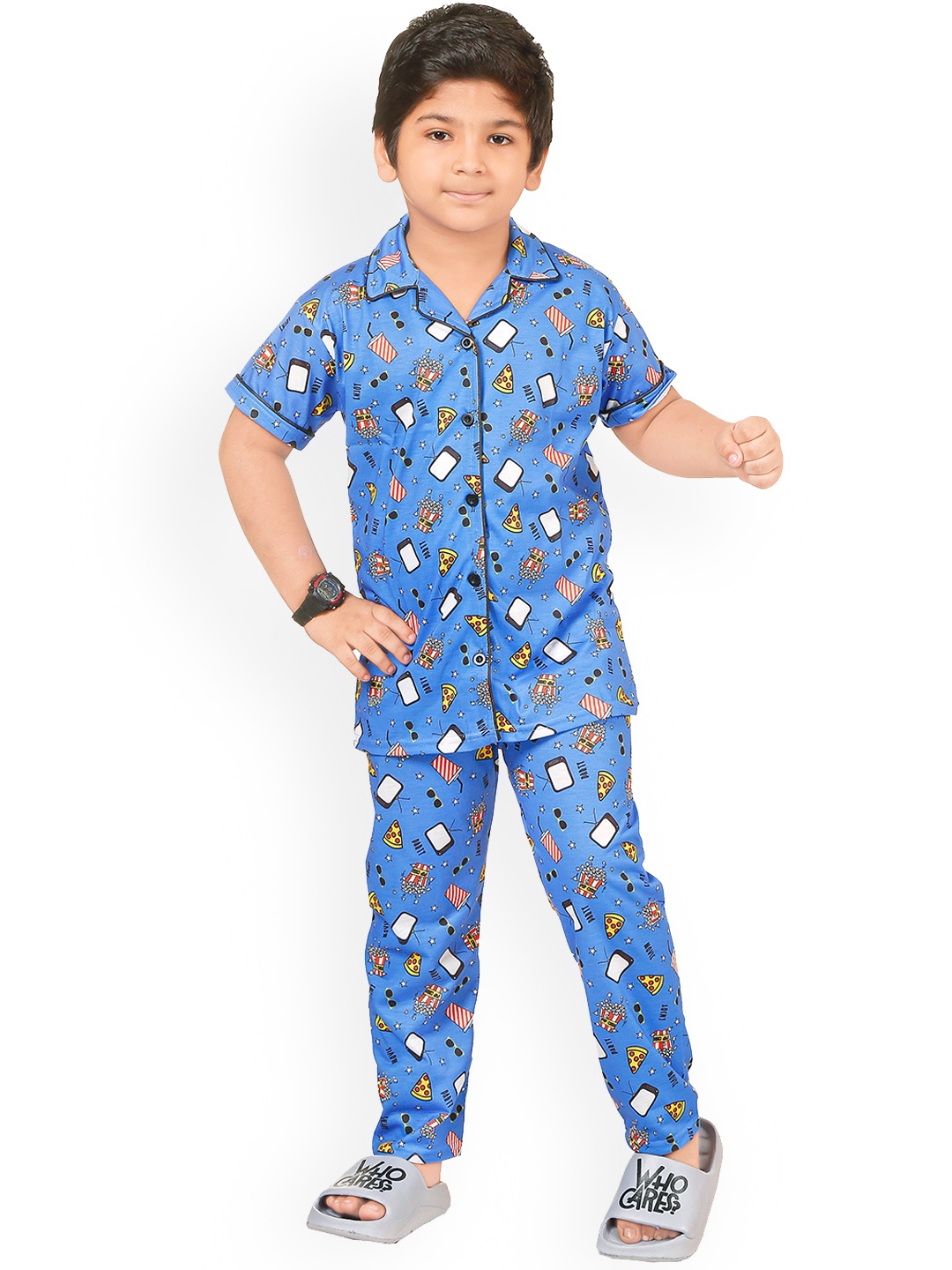 

BURBN Boys Conversational Printed Night Suit, Blue