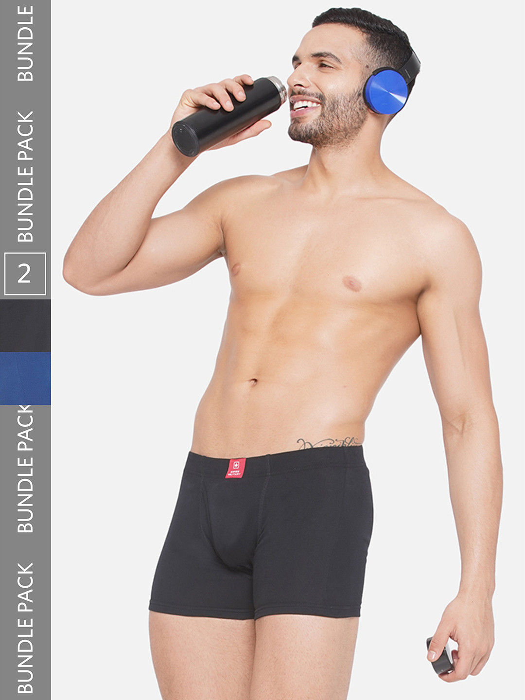

SWISS MILITARY Men Pack Of 2 Mid-Rise Cotton Trunks, Navy blue
