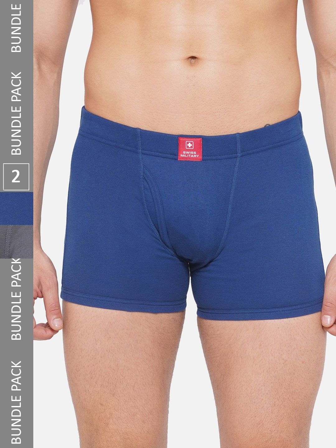 

SWISS MILITARY Men Pack Of 2 Comfort stretch Cotton Trunks, Blue