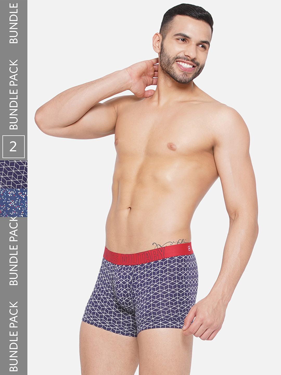 

SWISS MILITARY Men Pack Of 2 Printed Cotton Trunks, Blue