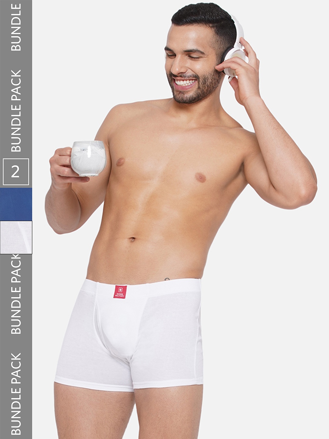 

SWISS MILITARY Men Pack Of 2 Mid-Rise Cotton Trunks, White