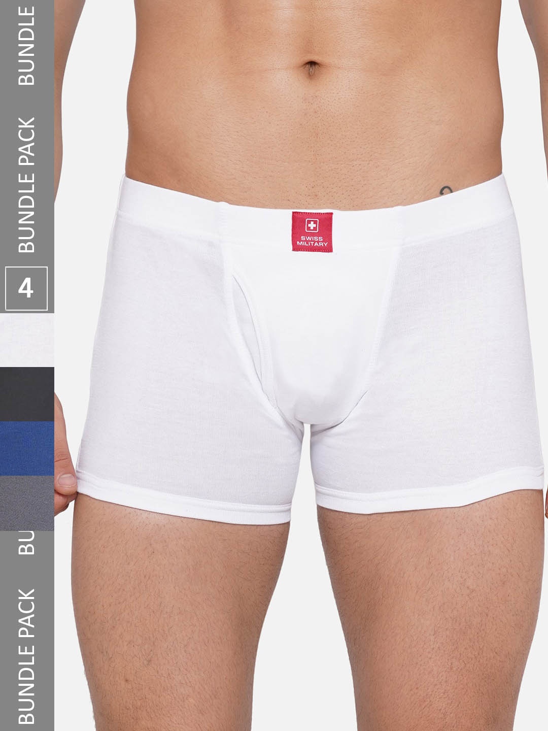 

SWISS MILITARY Men Pack Of 4 Comfort stretch Cotton Trunks, White