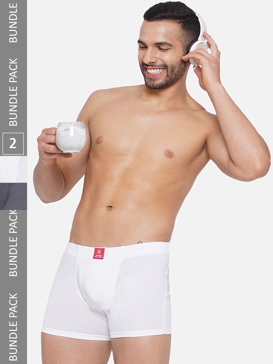 

SWISS MILITARY Men Pack Of 2 Mid-Rise Cotton Trunks, White