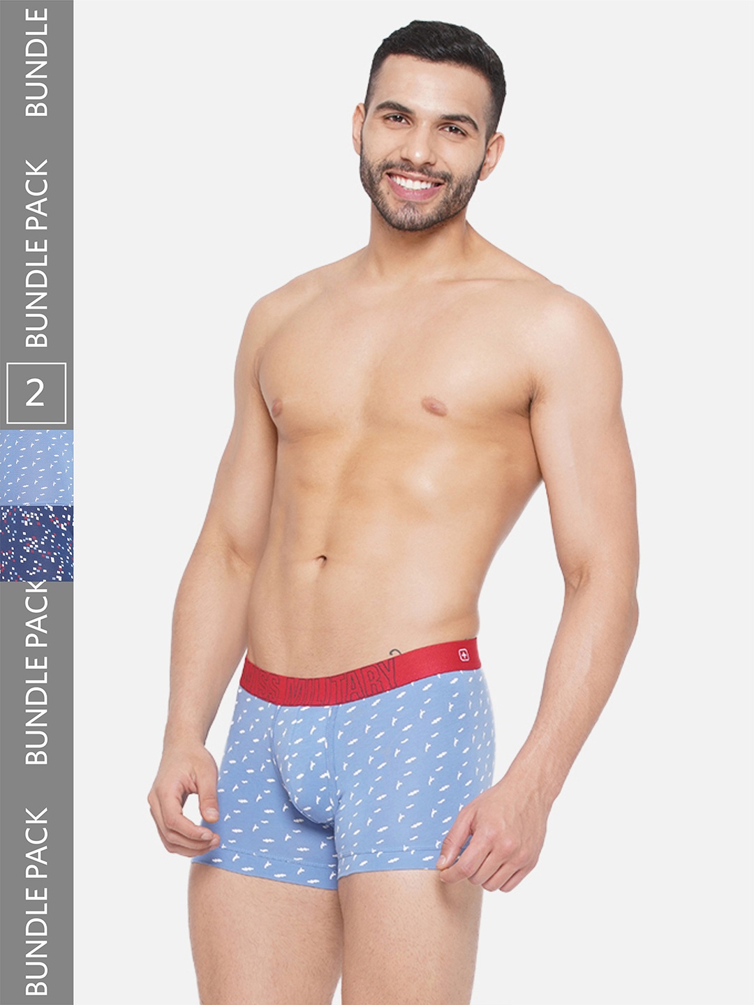 

SWISS MILITARY Men Pack Of 2 Printed Cotton Trunks, Blue