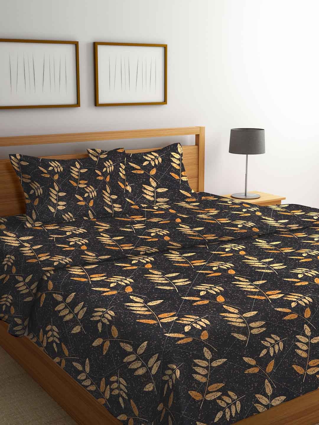 

FABINALIV Black & Yellow Printed 400GSM Double King Bedding Set