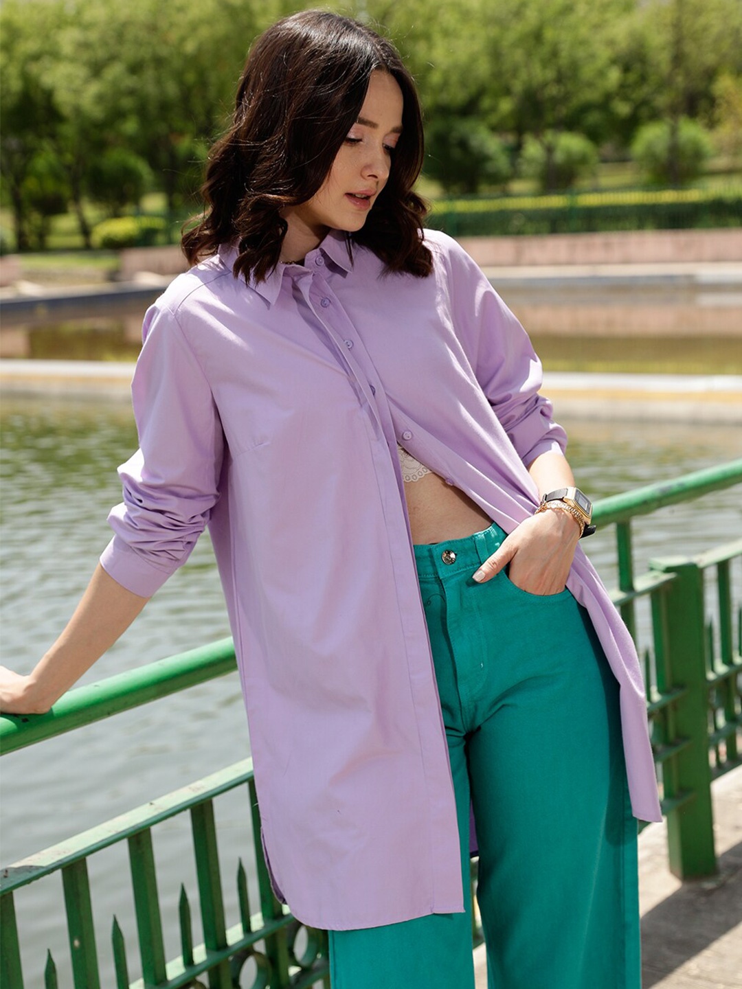 

STREET 9 Lavender Comfort Oversized Pure Cotton Casual Shirt