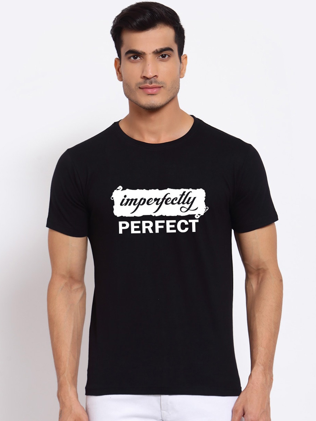 FERANOID Typography Printed Bio Finish CottonT-shirt, Black
