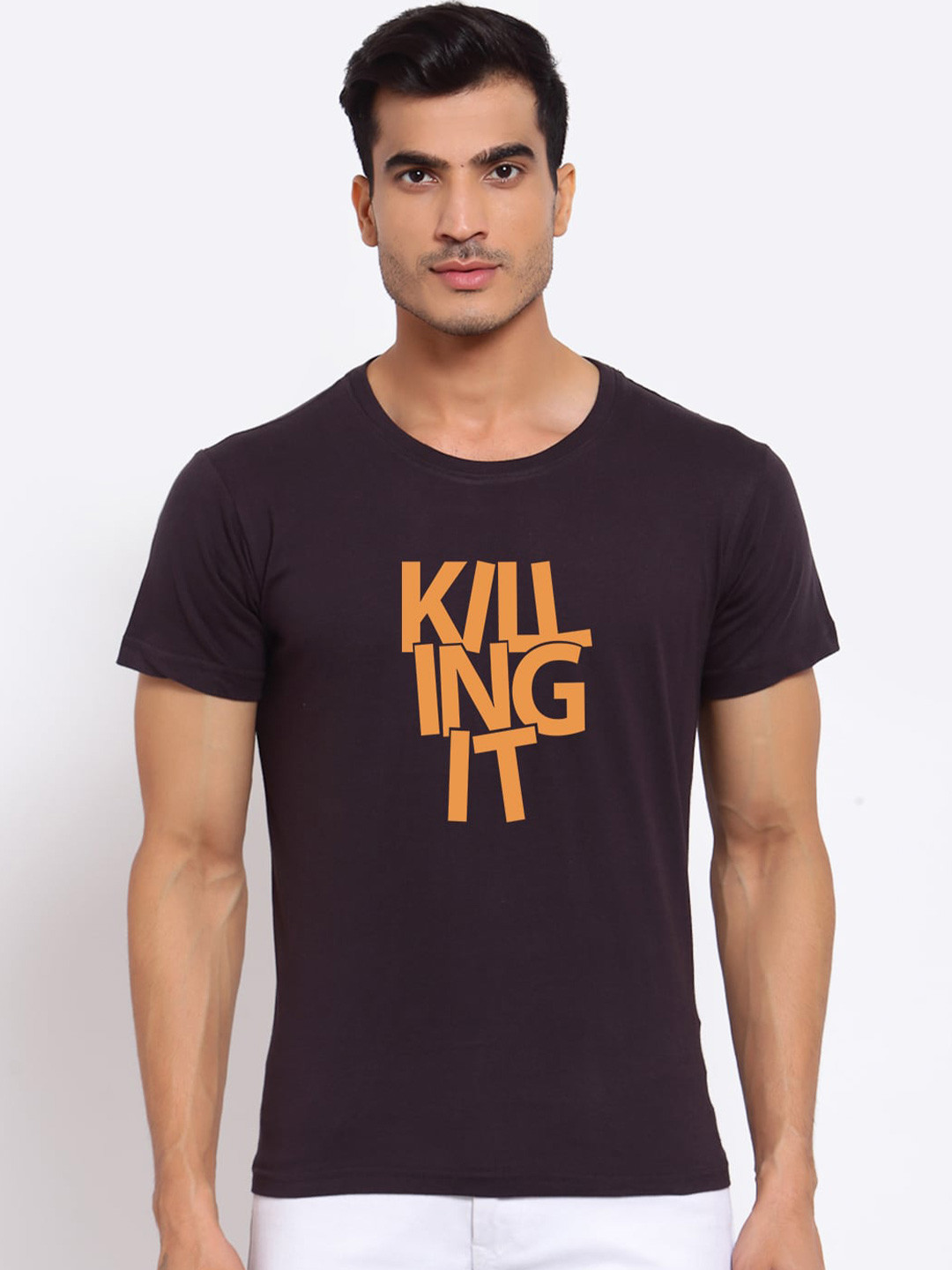 

FERANOID Typography Printed Cotton Bio Finish T-shirt, Brown